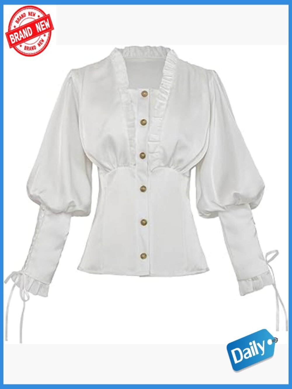 Victorian Ruffle Blouse Womens Long Sleeve Button Down Puff Sleeve